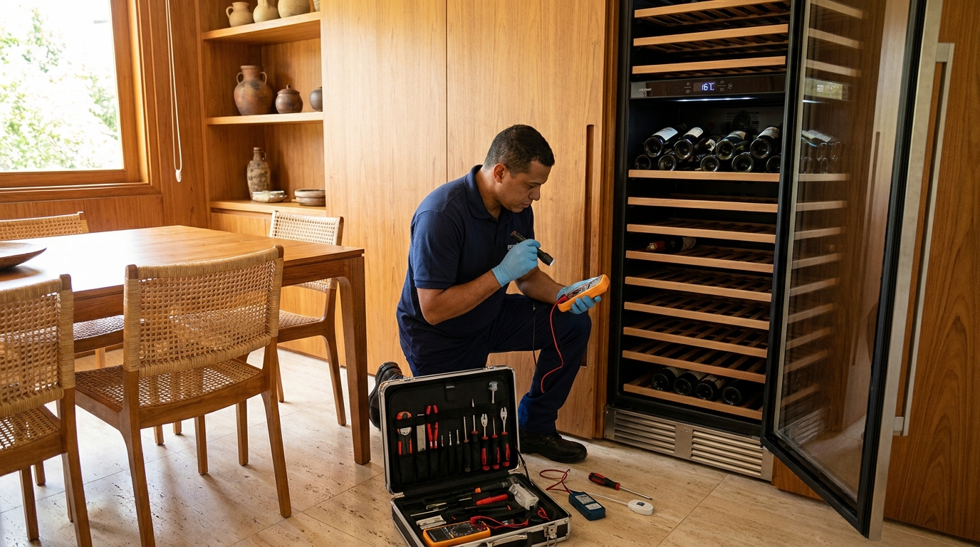 Substituição de termostato em adega climatizada em visita técnica no Codim, Campos dos Goytacazes‑RJ